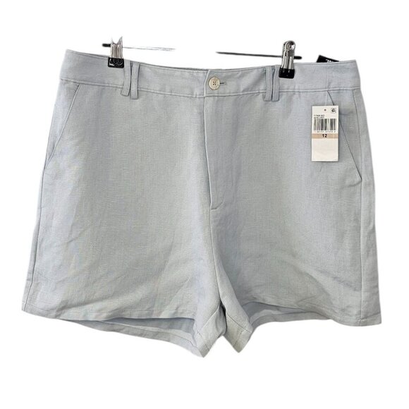 PAIGE Womens Devanne Short, High Waist, Trouser, Linen Blend, Dove Grey, Size 12 - Picture 1 of 9